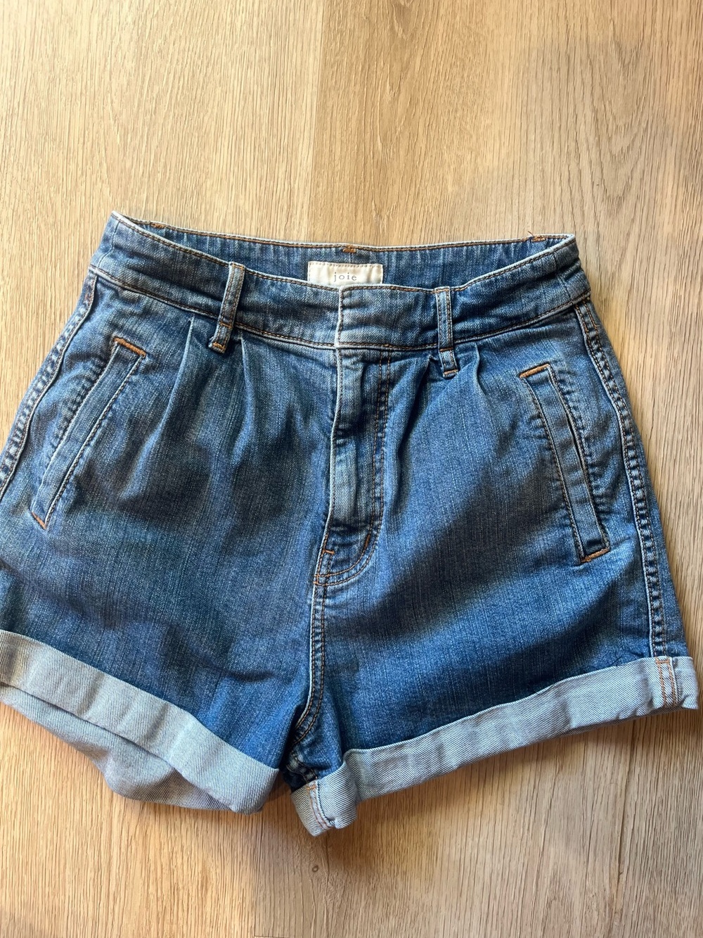 Joie Medium Blue Denim High-Waist Rolled Cuff Shorts